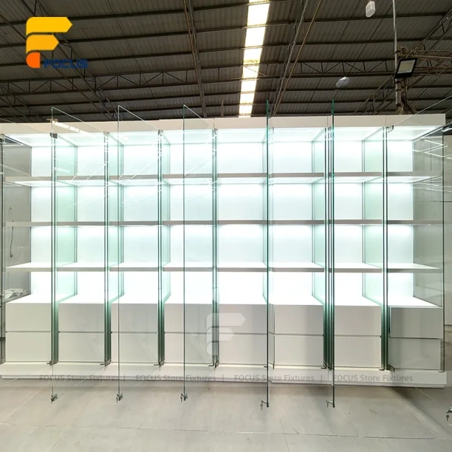 Custom Frosted Glass Block Effect Display Cabinet Wall