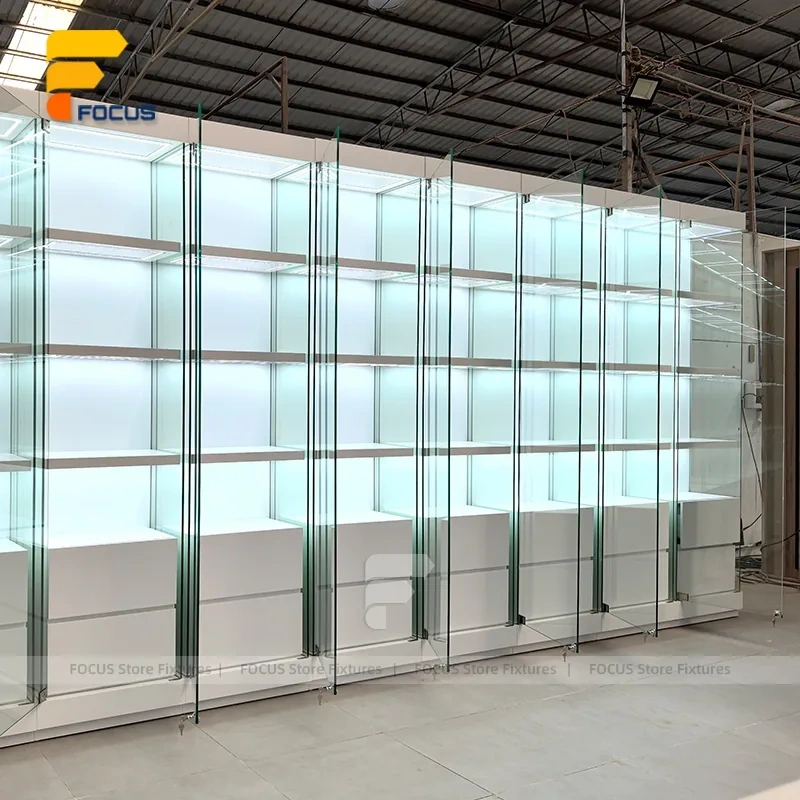 Custom Frosted Glass Block Effect Display Cabinet Wall