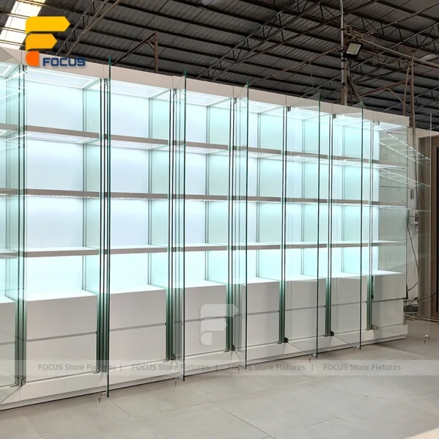 Custom Frosted Glass Block Effect Display Cabinet Wall
