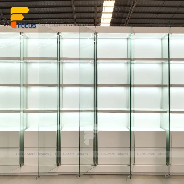 Custom Frosted Glass Block Effect Display Cabinet Wall