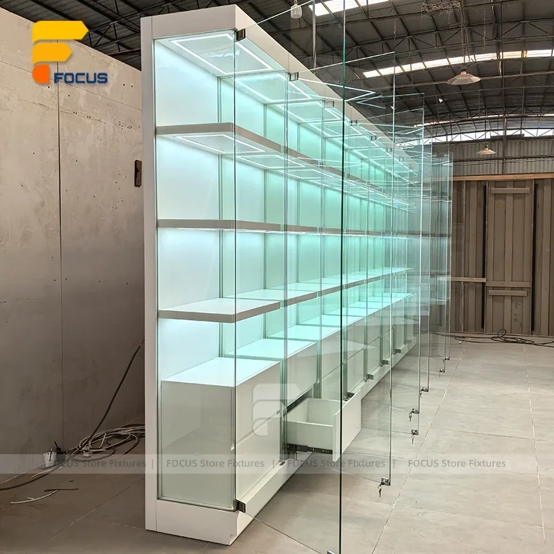 Custom Frosted Glass Block Effect Display Cabinet Wall