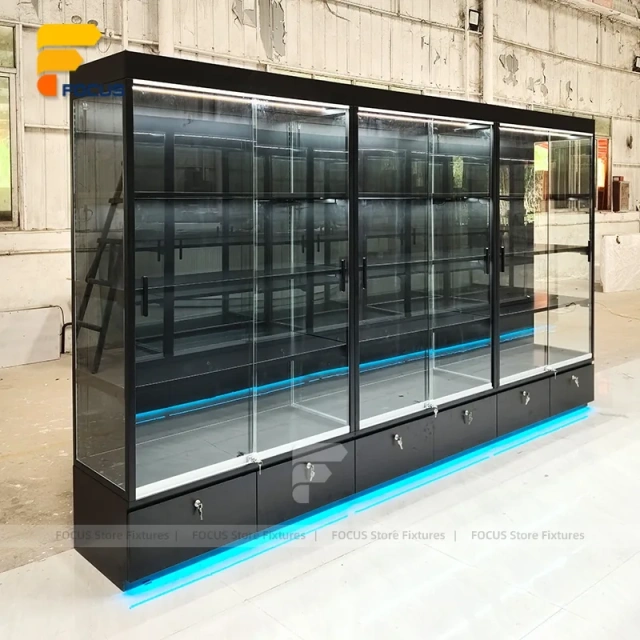 Custom Full Glass Retail Display Cabinet with Black Frame