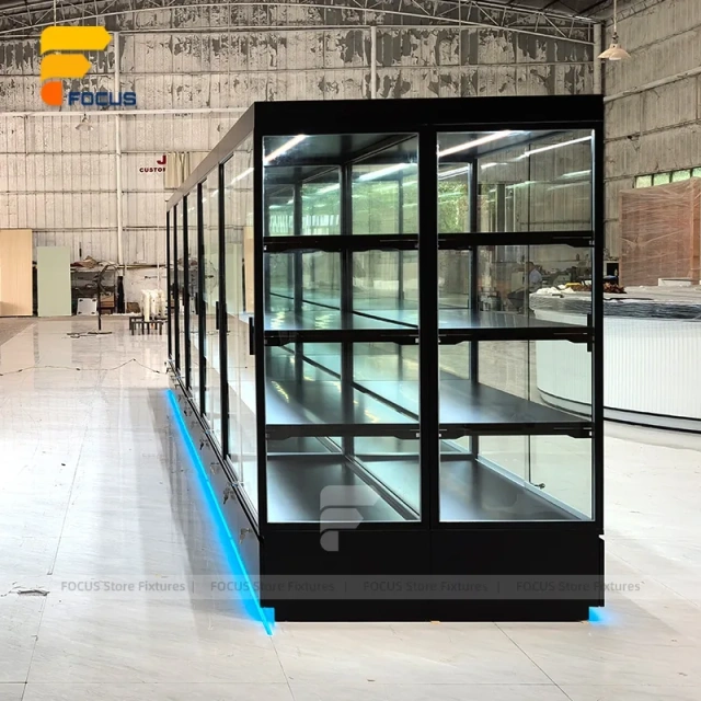 Custom Full Glass Retail Display Cabinet with Black Frame