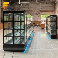 Custom Full Glass Retail Display Cabinet with Black Frame