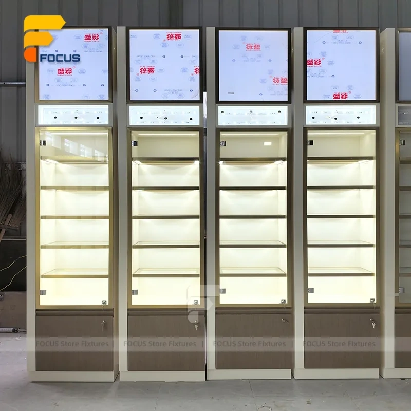 Custom Full Height Illuminated Glass Wall Display Cabinet