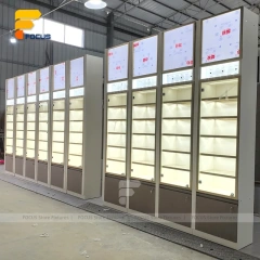 Custom Full Height Illuminated Glass Wall Display Cabinet