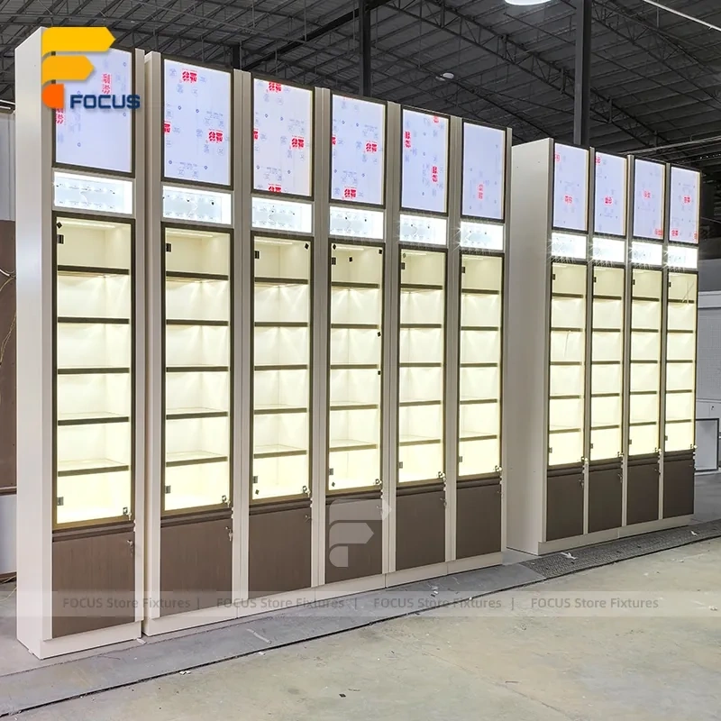 Custom Full Height Illuminated Glass Wall Display Cabinet