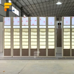 Custom Full Height Illuminated Glass Wall Display Cabinet