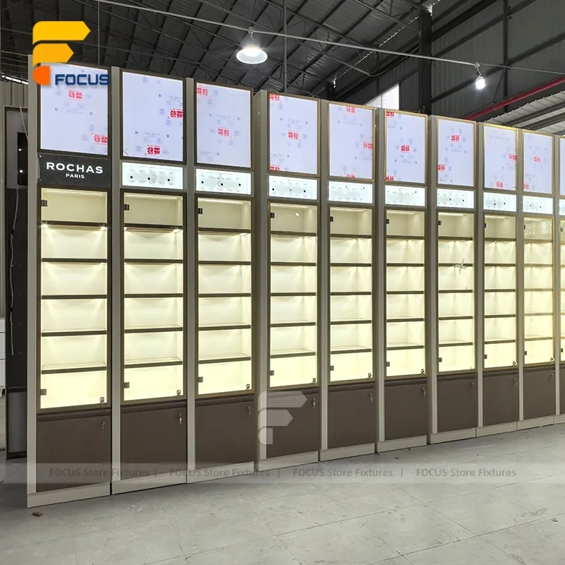 Custom Full Height Illuminated Glass Wall Display Cabinet