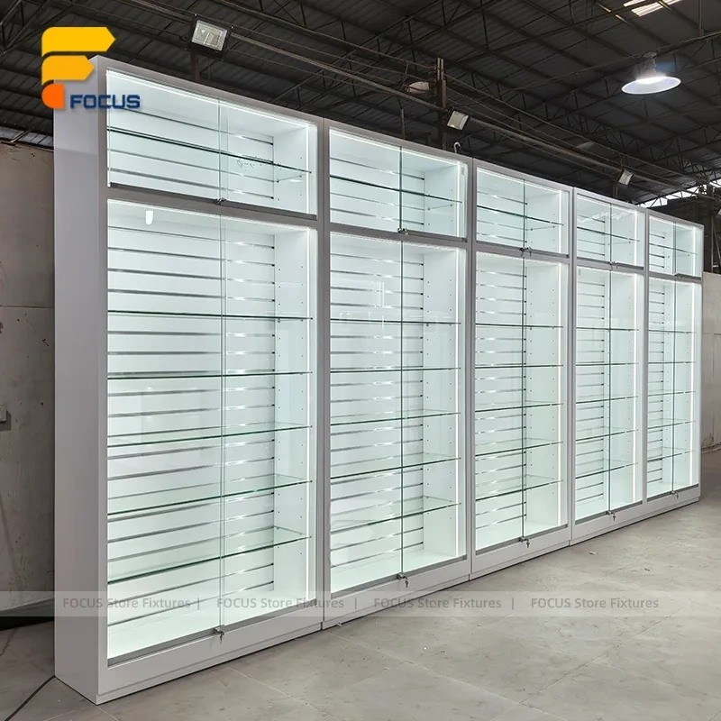 Custom Full Height Sliding Glass Display Cabinet Wall