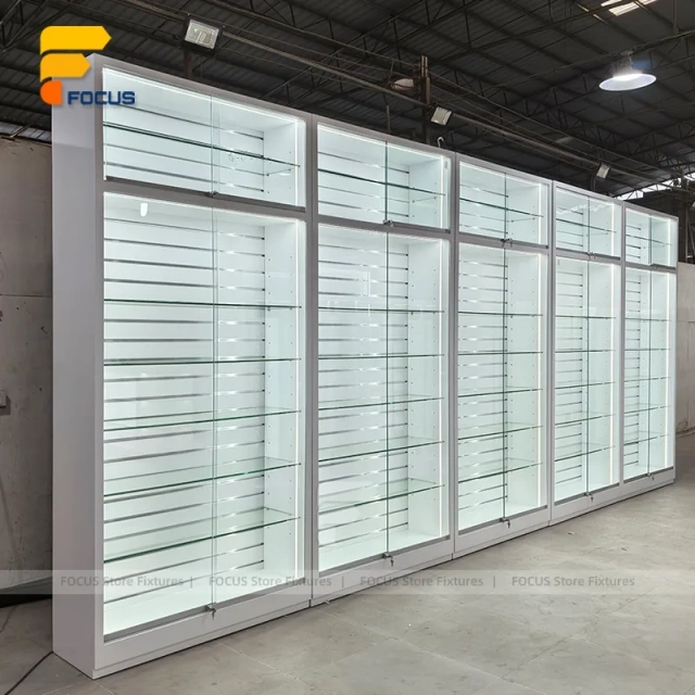 Custom Full Height Sliding Glass Display Cabinet Wall