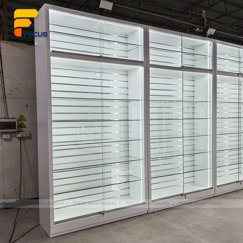 Custom Full Height Sliding Glass Display Cabinet Wall