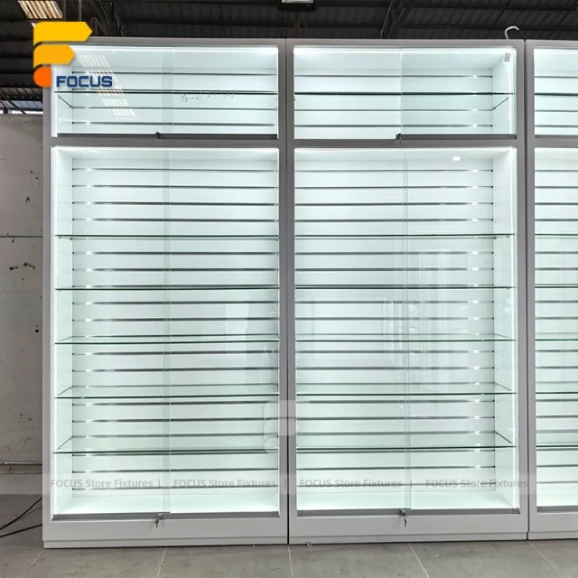Custom Full Height Sliding Glass Display Cabinet Wall