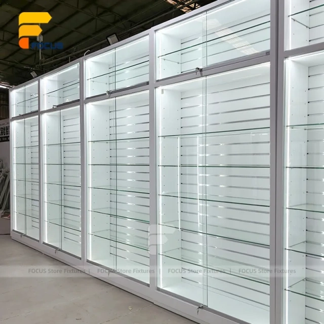 Custom Full Height Sliding Glass Display Cabinet Wall