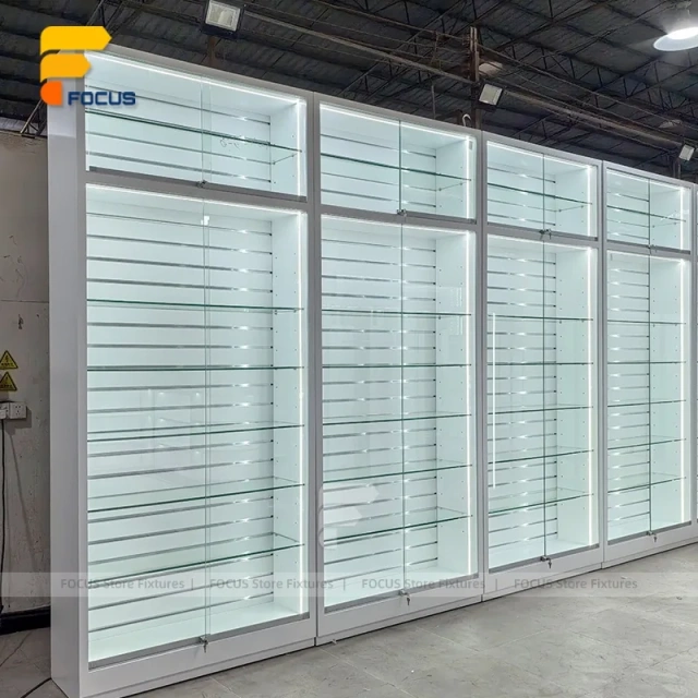 Custom Full Height Sliding Glass Display Cabinet Wall