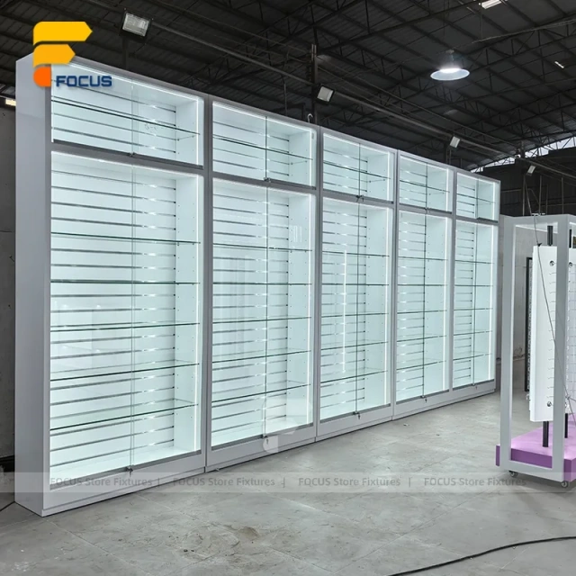 Custom Full Height Sliding Glass Display Cabinet Wall