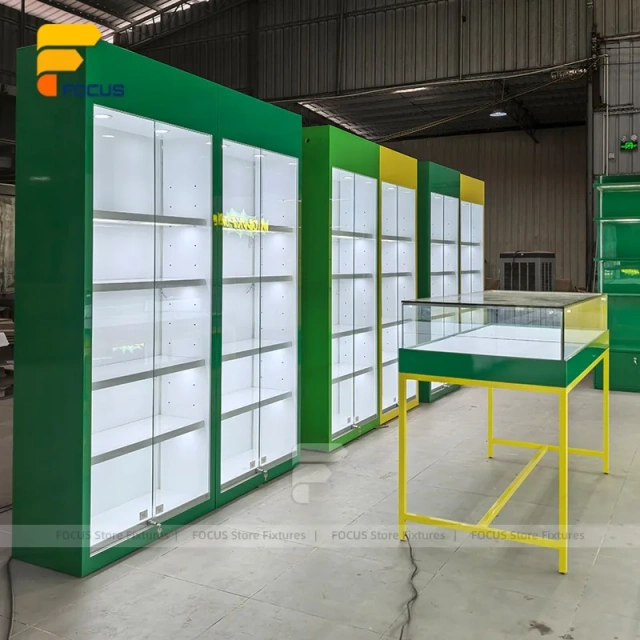 Custom Full Wall LED Glass Display Cabinet System