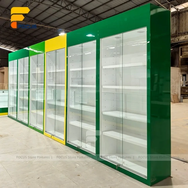 Custom Full Wall LED Glass Display Cabinet System