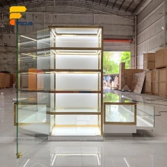 Custom Gold Framed Illuminated Glass Showcase