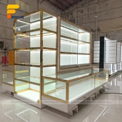 Custom Gold Framed Illuminated Glass Showcase