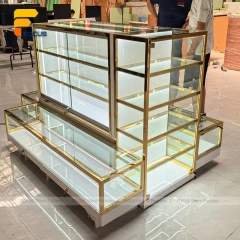 Custom Gold Framed Illuminated Glass Showcase
