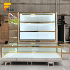 Custom Gold Framed Illuminated Glass Showcase