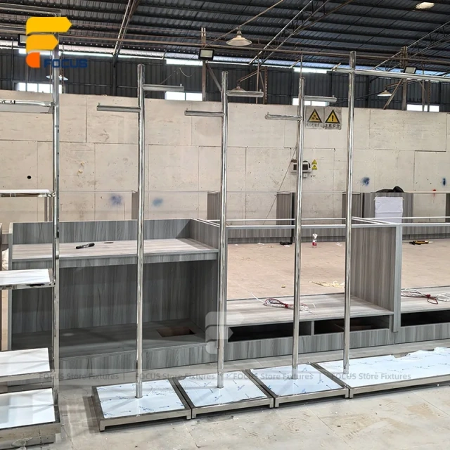 Custom Gray Pegboard Gondola Display Rack