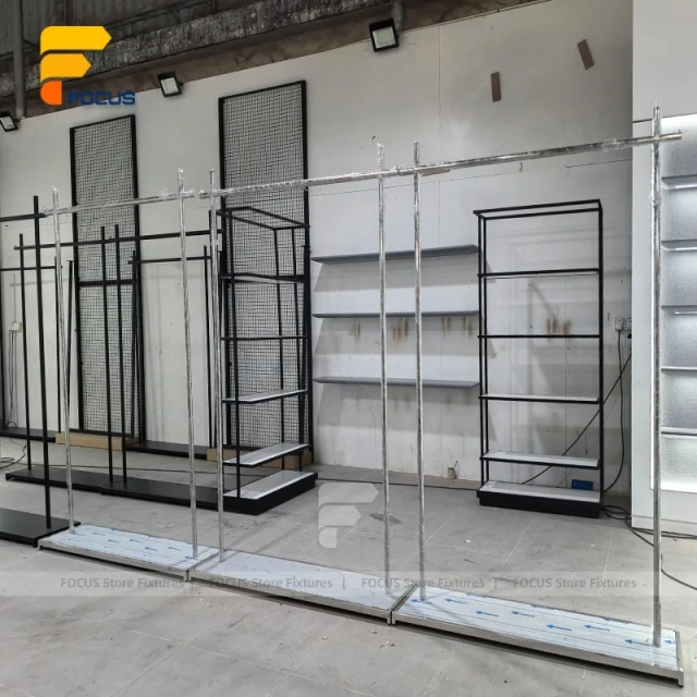 Custom Gray Pegboard Gondola Display Rack