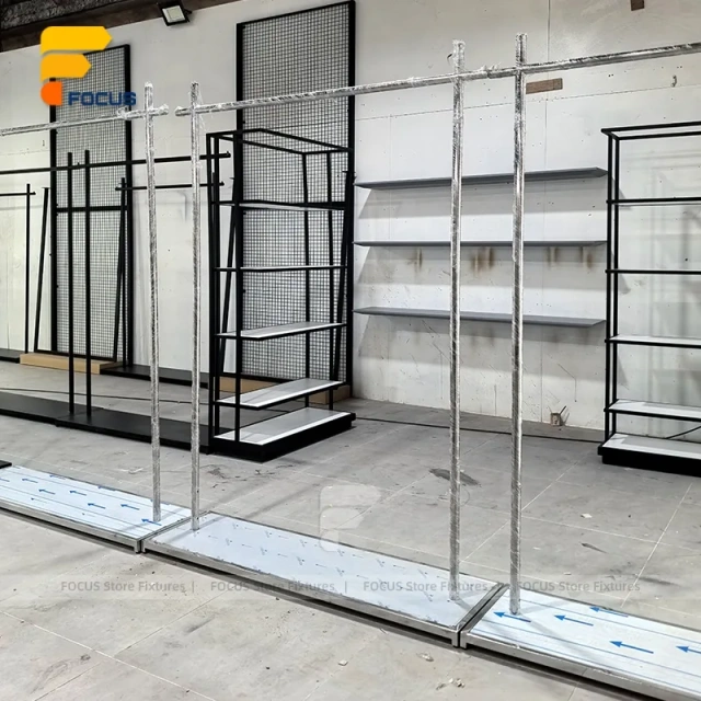 Custom Gray Pegboard Gondola Display Rack