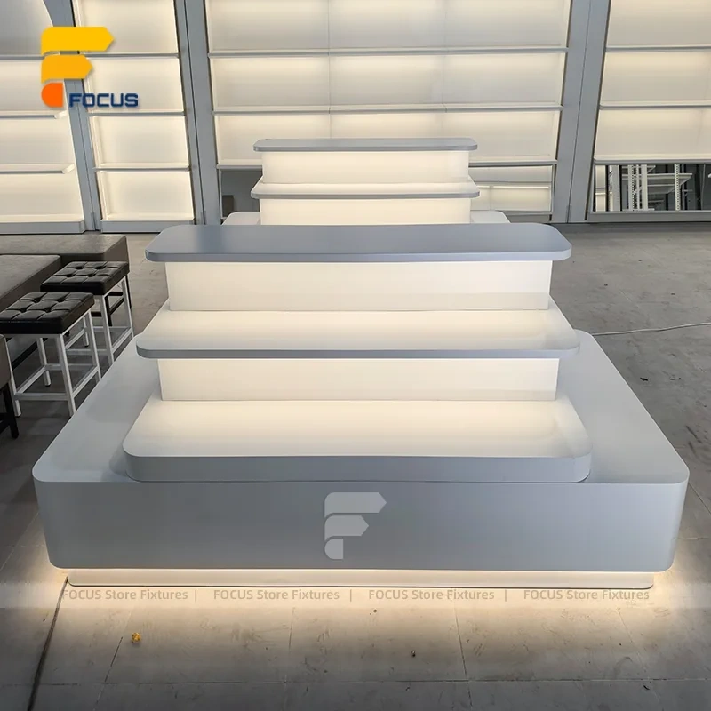 Custom Gray Stepped Table Display Stand