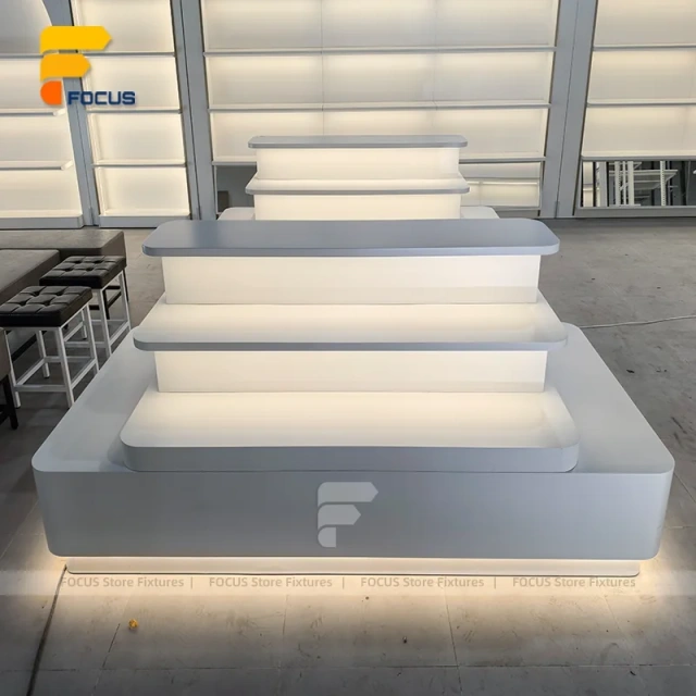 Custom Gray Stepped Table Display Stand
