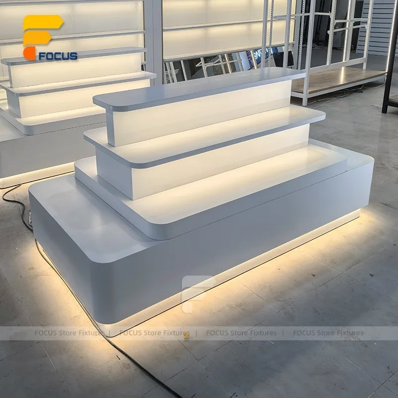 Custom Gray Stepped Table Display Stand