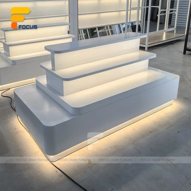 Custom Gray Stepped Table Display Stand
