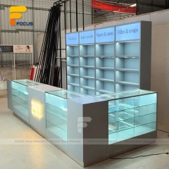 Custom Gray Storage Glass Showcase with Back Shelves