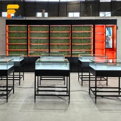 Custom Linear Service Counter with Backlit Display Cabinet
