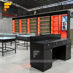Custom Linear Service Counter with Backlit Display Cabinet