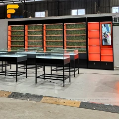 Custom Linear Service Counter with Backlit Display Cabinet