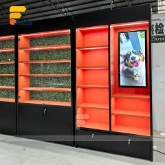 Custom Linear Service Counter with Backlit Display Cabinet