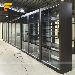 Custom Matte Black Walk In Glass Display Cabinet Layout