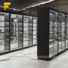 Custom Matte Black Walk In Glass Display Cabinet Layout