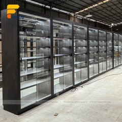 Custom Matte Black Walk In Glass Display Cabinet Layout