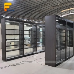 Custom Matte Black Walk In Glass Display Cabinet Layout