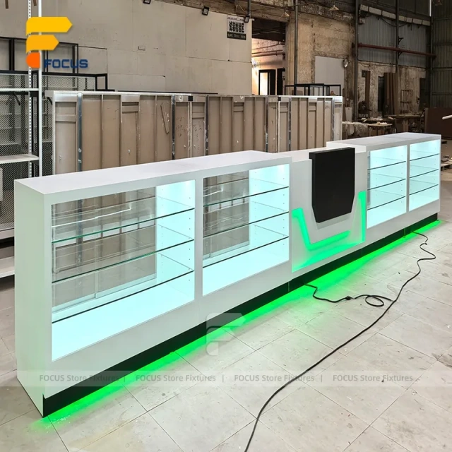 Custom Mint LED Glass Showcase Counter