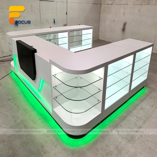 Custom Mint LED Glass Showcase Counter
