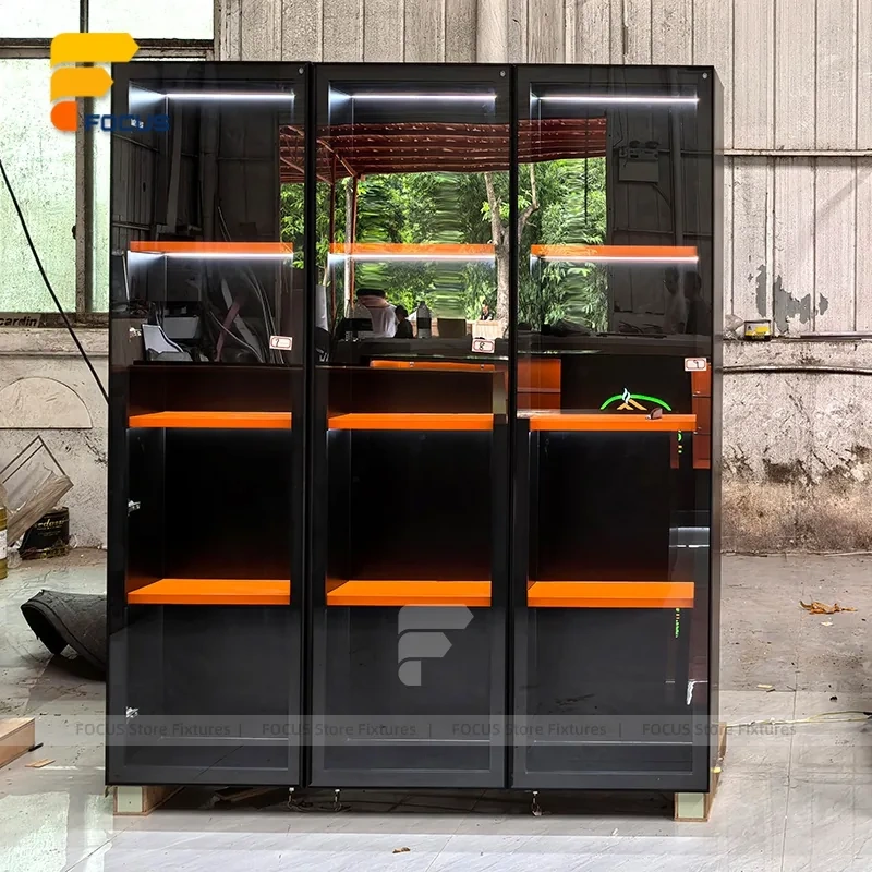Custom Orange Accent Wall Display Cabinet System