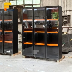 Custom Orange Accent Wall Display Cabinet System