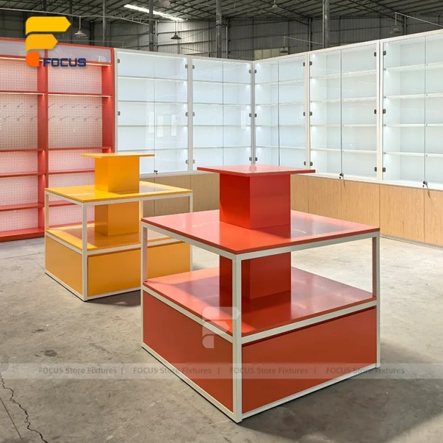 Custom Orange Glass Top Retail Display Stand