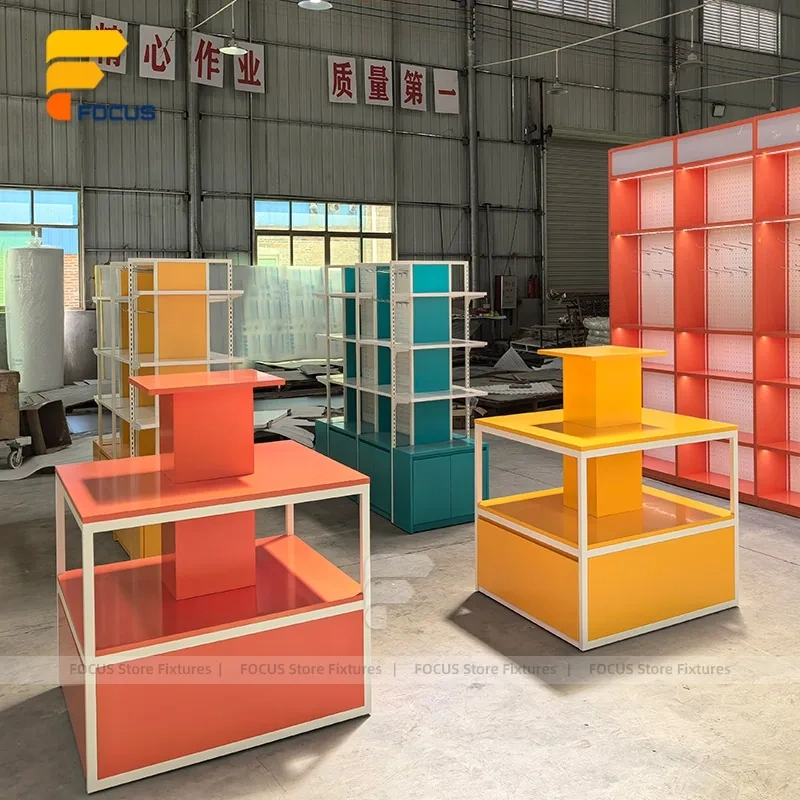 Custom Orange Glass Top Retail Display Stand
