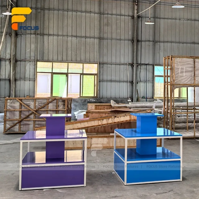 Custom Orange Glass Top Retail Display Stand
