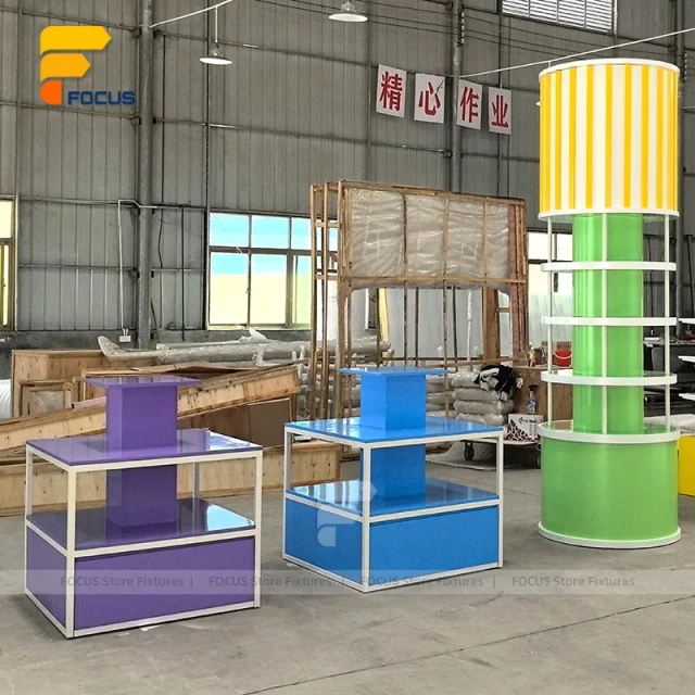 Custom Orange Glass Top Retail Display Stand